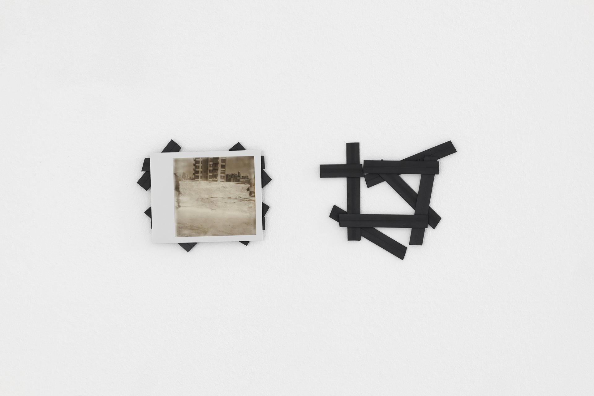 Gianna Surangkanjanajai: ROOF. OUCH, 2023, Polaroid SX-70, film size 107 x 88 mm, on magnetic tape, dimensions variable.