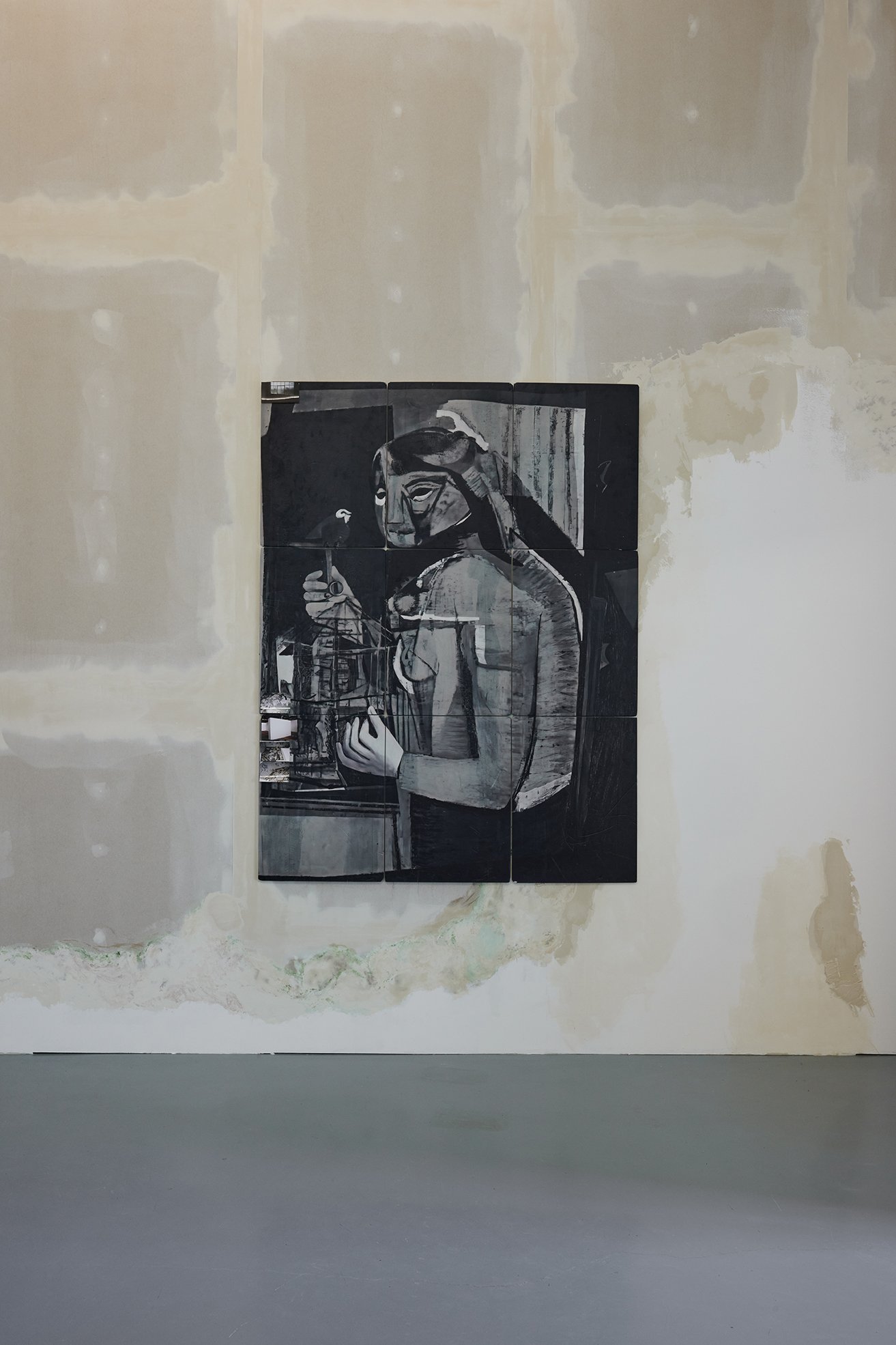 Tolia Astakhishvili and James Richards, Half-Life, 2023, print on jesmonite panels, wall-mounted vitrines, video loops, ephemera and printed materials, dimensions variable.