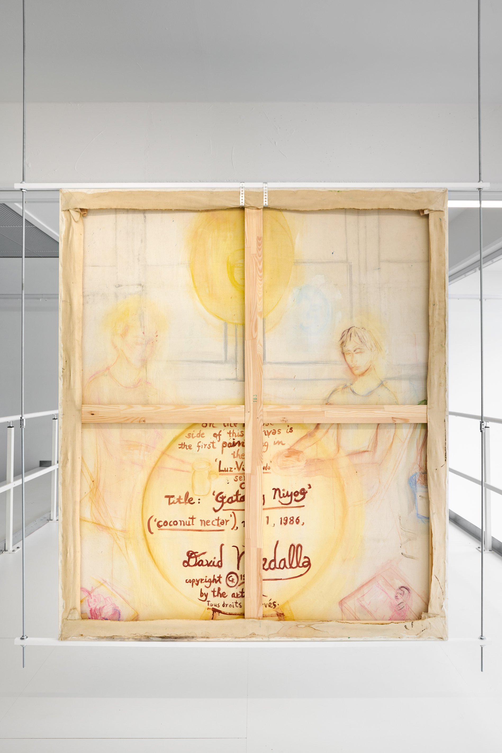 David Medalla, `Gata ng Niyog ́ (coconut nectar) no. 1 (back)(&#x27;Luz. Vi. Minda&#x27; Series), 1986, Öl auf Leinwand, 181,5 x 155,5 cm, Bonner Kunstverein, 2021. 