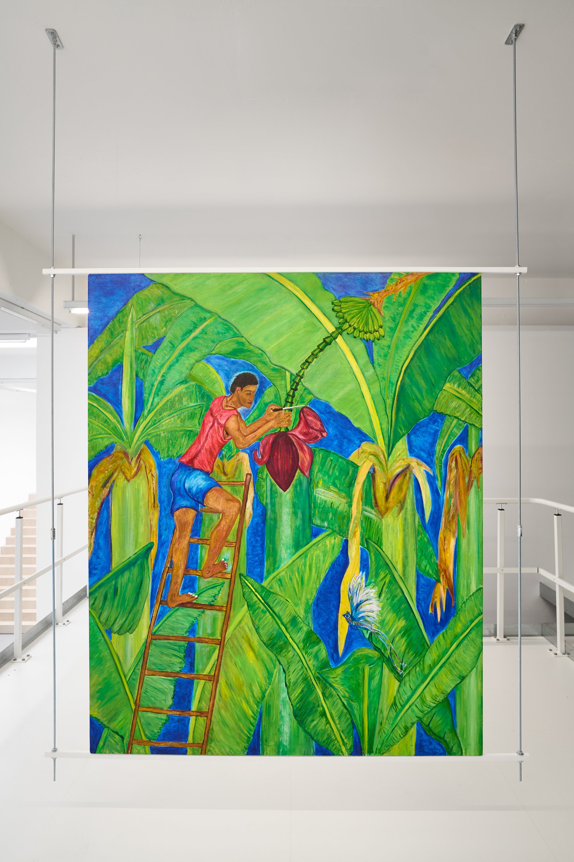 David Medalla, `Puso ng Saging ́ (heart of the banana) no. 2 (&#x27;Luz. Vi. Minda&#x27; Series), 1986, Öl auf Leinwand, 181,5 x 155,5 cm, Bonner Kunstverein, 2021. 