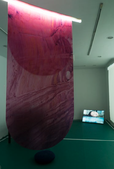 Nguyen Phuong Linh, Tongue, 2021, UV-print on PVC, LED lamp, 80 × 200 cm.