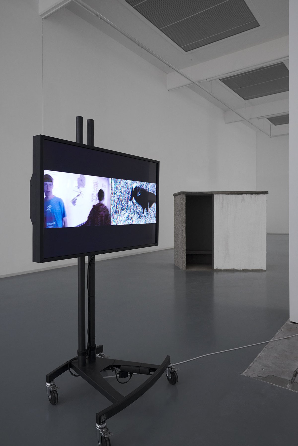 It is light, Bonner Kunstverein, 2024. Ausstellungsansicht mit James T. Hong, Surveillance of a Camp in Spring. Foto: Mareike Tocha.