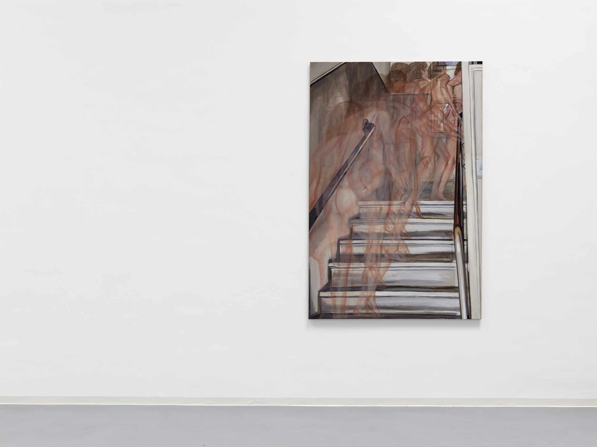 Jana Euler, Nude climbing up stairs. Installation view, Where the Energy Comes From, 2014, Bonner Kunstverein. Courtesy the artist. Photo: Simon Vogel