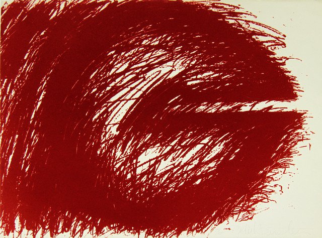 Judith Bernstein, Flocked Horizontal (Blood Red), 1976, Silkscreen on paper, 55.8 x 76.2 cm, Ed. 75, 1 for Bonner Kunstverein, signed