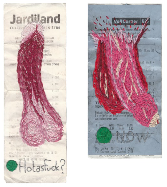 Embroideries on cashier’s ticket, 2019–21